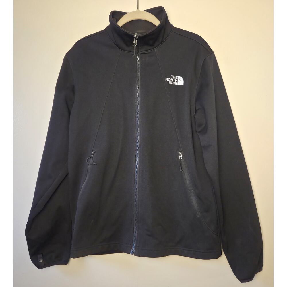 The North Face C689 Mens S Black Softshell Jacket Full Zip Wind Resist EUC
